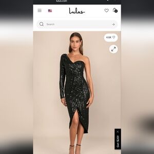 Elegant Occasion Black Sequin One-Shoulder Midi Dress Lulus